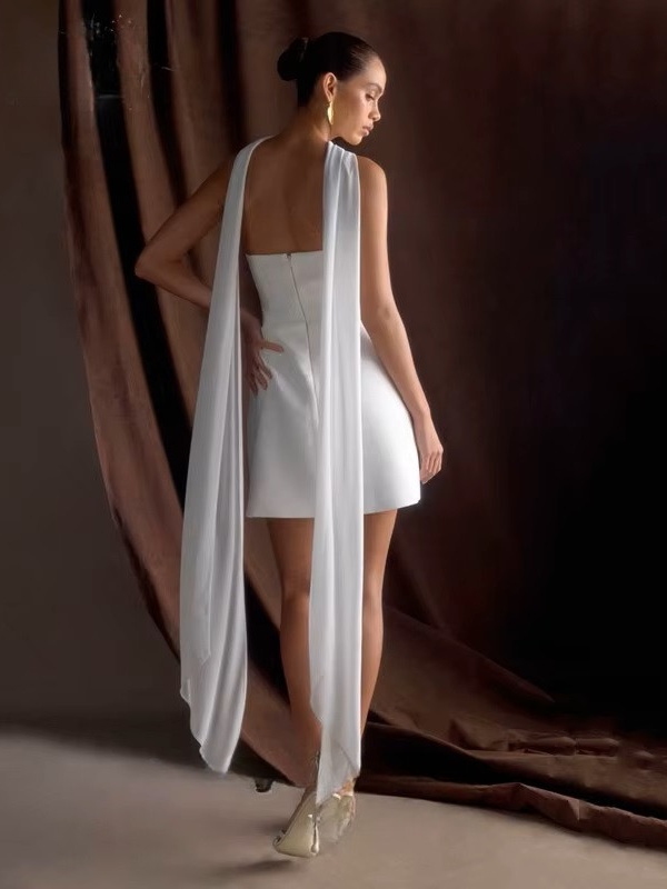 Classic Mini Wedding Dress For Women Sexy Deep V-Neck Pleat Bow Sleeveless Gown Backless with Zipper Short Dress Customized 2025 2 Classic Mini Wedding Dress For Women Sexy Deep V-Neck Pleat Bow Sleeveless Gown Backless with Zipper Short Dress Customized 2025 - immagine 2