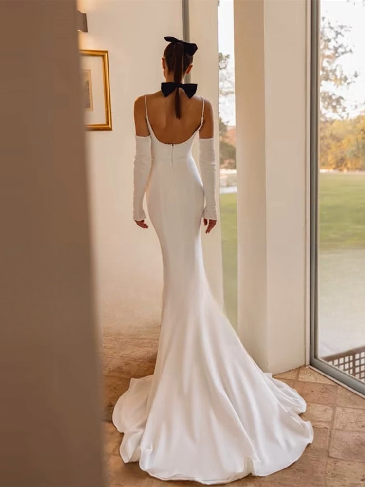 BIGDAY Modern Mermaid Wedding Dress Women Spaghetti Straps Open Back Pleat Boat-Neck Bridal Gown Vestido De Noiva Customized 2 BIGDAY Modern Mermaid Wedding Dress Women Spaghetti Straps Open Back Pleat Boat-Neck Bridal Gown Vestido De Noiva Customized - immagine 2