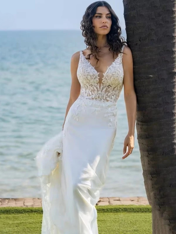 BIGDAY V-Neck Mermaid Wedding Dress Women Open Back Lace Applique Bridal Gowns Spaghetti Straps Vestidos De Novia Customized 3 BIGDAY V-Neck Mermaid Wedding Dress Women Open Back Lace Applique Bridal Gowns Spaghetti Straps Vestidos De Novia Customized - immagine 3