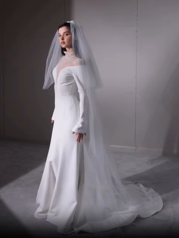 SoDigne Mermaid Lace/Satin Bride Dresses High Neck Full Sleeves Wedding Dress Long Bridal Gowns vestidos de novia Customized 4 SoDigne Mermaid Lace/Satin Bride Dresses High Neck Full Sleeves Wedding Dress Long Bridal Gowns vestidos de novia Customized - immagine 4