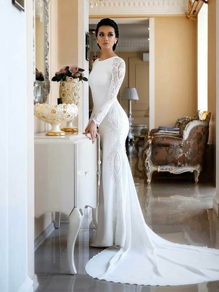 SoDigne Muslim Mermaid Satin Lace Wedding Dresses For Women 2023 Long Sleeves Arabic Bridal Dress Elegant Bride Gown Customized 1 SoDigne Muslim Mermaid Satin Lace Wedding Dresses For Women 2023 Long Sleeves Arabic Bridal Dress Elegant Bride Gown Customized