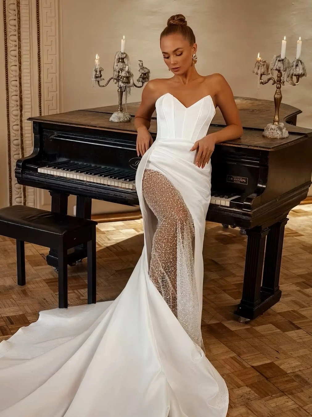 SoDigne Mermaid Satin Bride Dresses V-neck Sleeveless Beading Wedding Dress Long Bridal Gowns vestidos de novia Customized 2 SoDigne Mermaid Satin Bride Dresses V-neck Sleeveless Beading Wedding Dress Long Bridal Gowns vestidos de novia Customized - immagine 2