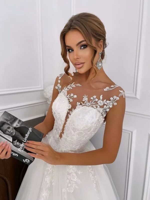 SoDigne A-line Appliques Wedding Dresses O-neck Sleeveless Tulle Bridal Dress Long Wedding Gown Robe De Mairee ﻿Customized - immagine 3
