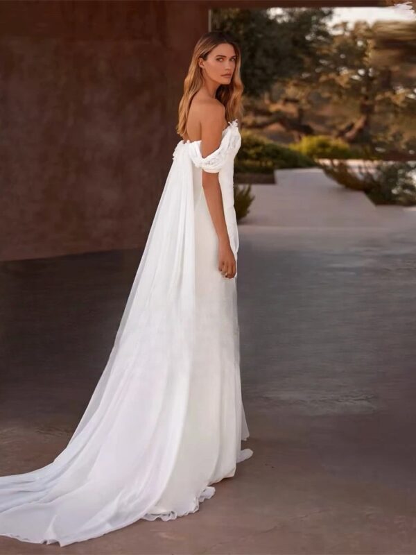 BIGDAY Pleat Off The Shoulder Mermaid Wedding Dress Flowers Boat-Neck Open Back Split Bridal Gown Vestido De Noiva Customized - immagine 2