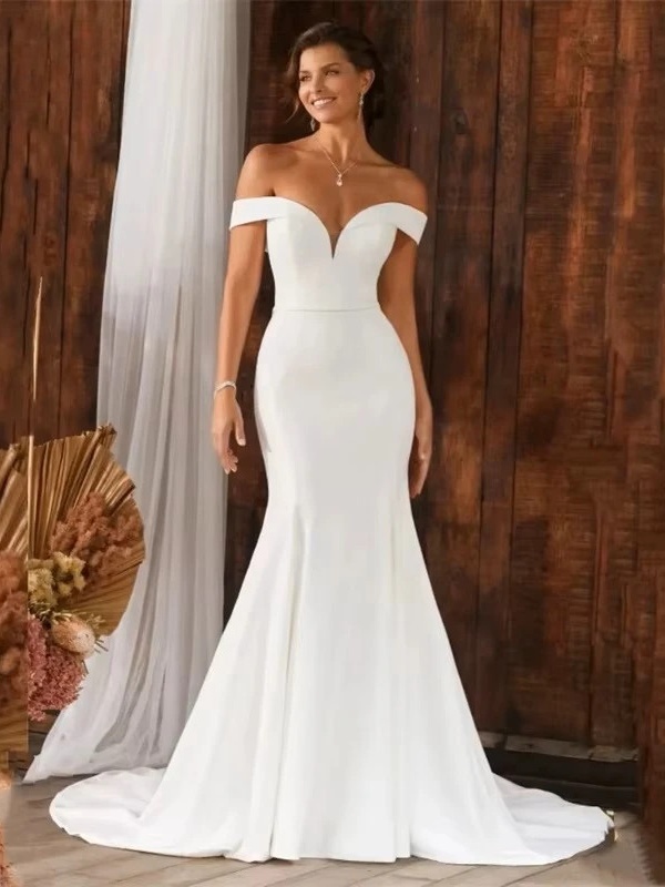 Elegant Mermaid Wedding Dress Women Open Back Off The Shoulder Sweetheart Simple Bridal Gown Train Vestidos De Noiva Customized 1 Elegant Mermaid Wedding Dress Women Open Back Off The Shoulder Sweetheart Simple Bridal Gown Train Vestidos De Noiva Customized