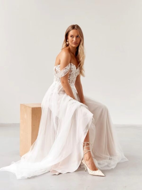 SoDigne Elegant Ivory Vintage Wedding Dresses Off  Shoulder A Line Bride Dress For Brides Lace Appliques Bridal Gown Customized - immagine 4
