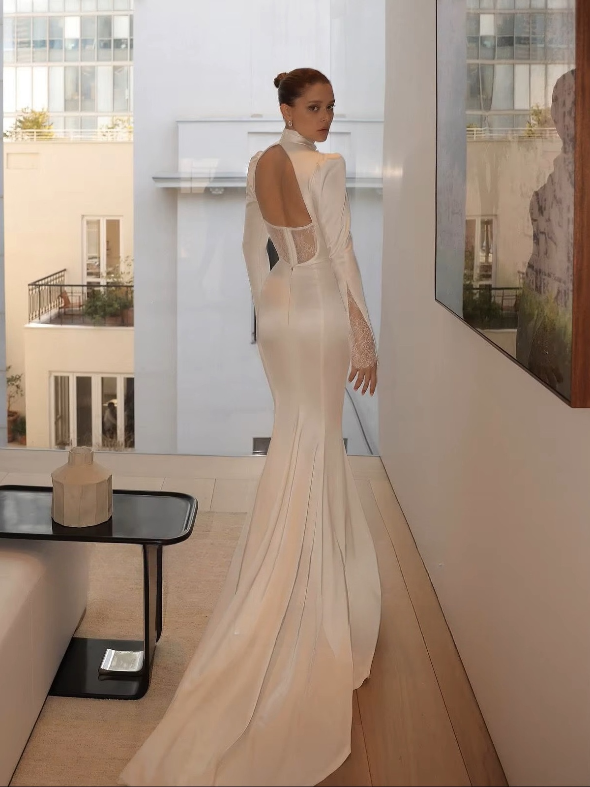 SoDigne Mermaid Simple Wedding Dresses Full Sleeves Satin/Lace Bridal Dress Long Beach Wedding Gown Robe De Mairee Customized 2 SoDigne Mermaid Simple Wedding Dresses Full Sleeves Satin/Lace Bridal Dress Long Beach Wedding Gown Robe De Mairee Customized - immagine 2