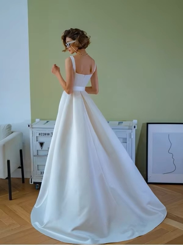 SoDigne A-line Simple Wedding Dresses Square Collar Satin Sleeveless Bridal Dress 2024 Long Bride Gown vestidos de novia 2 SoDigne A-line Simple Wedding Dresses Square Collar Satin Sleeveless Bridal Dress 2024 Long Bride Gown vestidos de novia - immagine 2