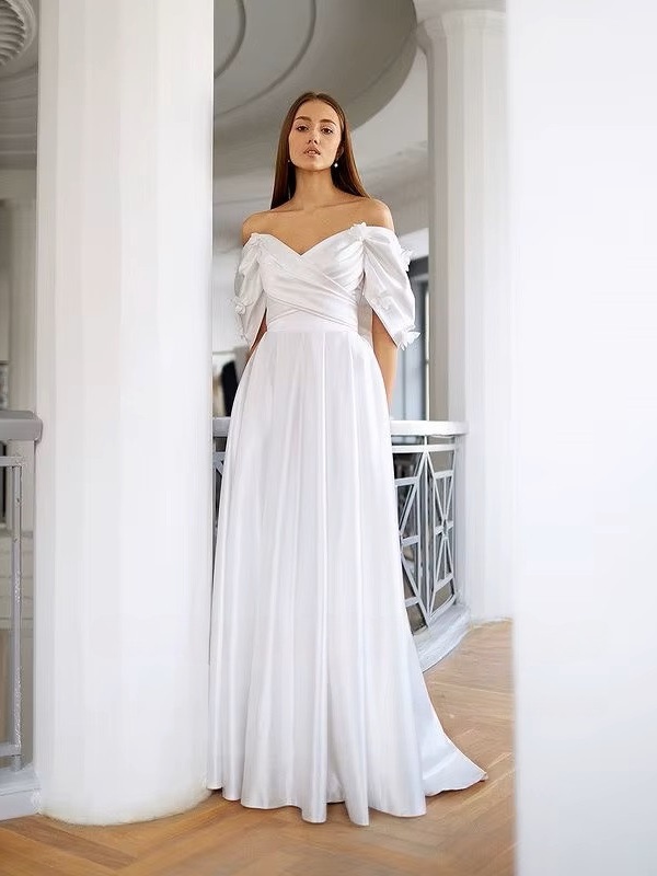SoDigne A-line Off Shoulder Wedding Dresses V-neck Sleeveless Satin Bridal Dress Long Elegant Bridal Gown 2025 Customized 3 SoDigne A-line Off Shoulder Wedding Dresses V-neck Sleeveless Satin Bridal Dress Long Elegant Bridal Gown 2025 Customized - immagine 3