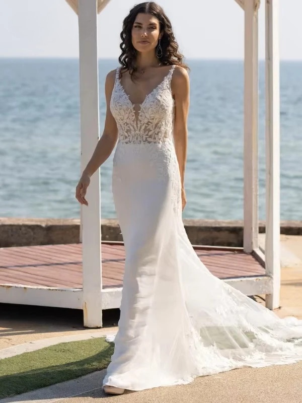 BIGDAY V-Neck Mermaid Wedding Dress Women Open Back Lace Applique Bridal Gowns Spaghetti Straps Vestidos De Novia Customized 1 BIGDAY V-Neck Mermaid Wedding Dress Women Open Back Lace Applique Bridal Gowns Spaghetti Straps Vestidos De Novia Customized