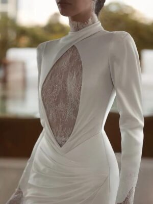 SoDigne Mermaid Wedding Dresses High Neck Full Sleeves Satin/Lace Bridal Dress Long Wedding Gown Robe De Mairee Customized 5 Sb425e766c94841b98eb74065a211f0d25 Cropped