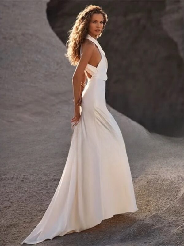 Bigday Halter Mermaid Wedding Dress Women 2025 Open Back Sleeveless Pleat Criss-Cross Bridal Gown Vestido De Noiva Customized - immagine 2