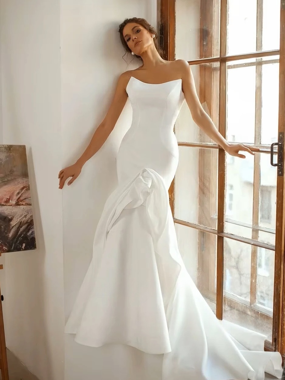 SoDigne Mermaid Satin Wedding Dress Strapless Sleeveless Bride Dresses Women Long Bridal Gowns vestidos de novia Customized 3 SoDigne Mermaid Satin Wedding Dress Strapless Sleeveless Bride Dresses Women Long Bridal Gowns vestidos de novia Customized - immagine 3