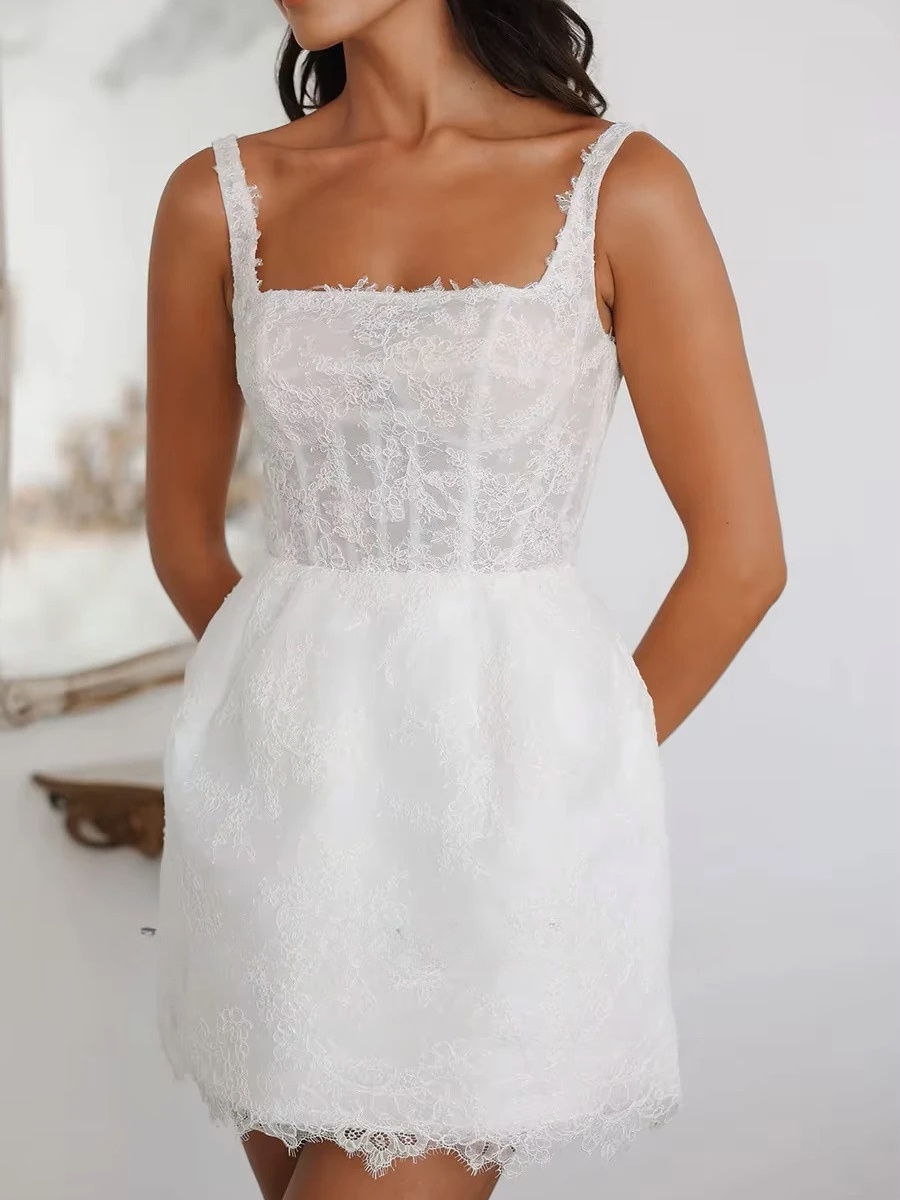 SoDigne Short Mermaid Lace Wedding Dresses Square Collar Sleeveless Bridal Dress Mini 2025 Customized Wedding Gown 3 SoDigne Short Mermaid Lace Wedding Dresses Square Collar Sleeveless Bridal Dress Mini 2025 Customized Wedding Gown - immagine 3