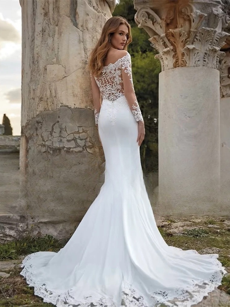 Exquisite Lace Mermaid Wedding Dress Women 2025 Long Sleeve Off The Shoulder Appliqued Bridal Gown Vestidos De Noiva Customized 2 Exquisite Lace Mermaid Wedding Dress Women 2025 Long Sleeve Off The Shoulder Appliqued Bridal Gown Vestidos De Noiva Customized - immagine 2