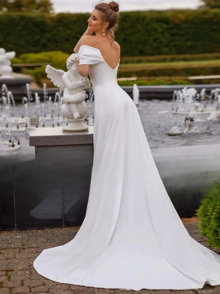 Classic Off The Shoulder Mermaid Wedding Dresses Women 2025 V-Neck Open Back Pleat Bridal Gowns Vestidos De Noiva Customized 2 Classic Off The Shoulder Mermaid Wedding Dresses Women 2025 V-Neck Open Back Pleat Bridal Gowns Vestidos De Noiva Customized - immagine 2