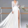 Luxury Long Sleeve Satin Wedding Dress Deep V-Neck Side Split Bridal Gown Vestido De Novia Train Vestidos De Novia Customized 4 Sd20c6af90c684cf49ae5dd9f36aee4f2r Cropped
