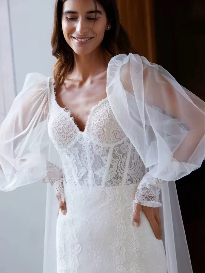 SoDigne Mermaid Boho Wedding Dresses Sweetheart Long Sleeves Lace Bridal Dress 2025 Beach Wedding Gown Robe De Mairee 3 SoDigne Mermaid Boho Wedding Dresses Sweetheart Long Sleeves Lace Bridal Dress 2025 Beach Wedding Gown Robe De Mairee - immagine 3