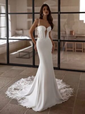 SoDigne Mermaid Satin Wedding Dress Sweetheart Sleeveless Lace Appliques Bride Dresses Bridal Gowns Robe De Mairee Customized