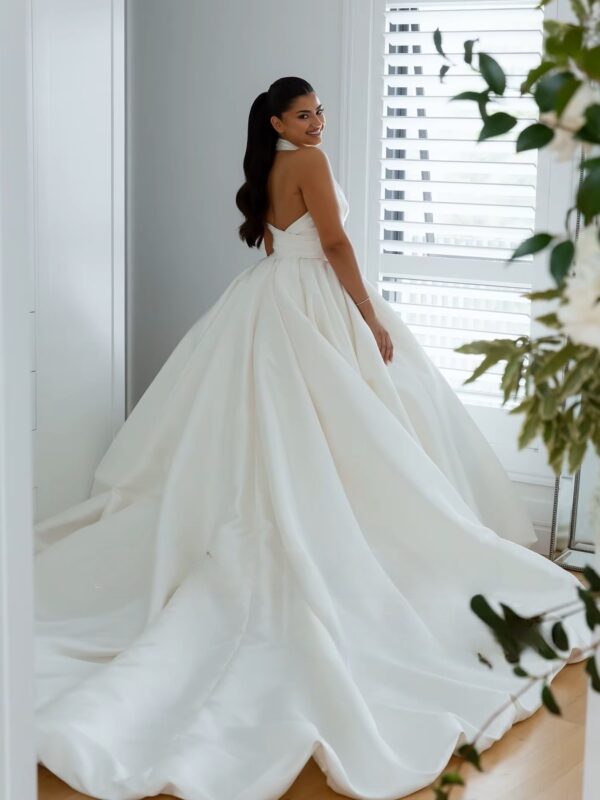 SoDigne A-line Satin Simple Wedding Dresses Sleeveless Halter Bridal Dress Long Wedding Gown Robe De Mairee ﻿Customized - immagine 3
