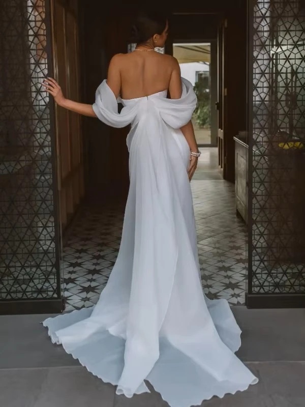 Elegant Sweetheart Mermaid Wedding Dress Women White Off The Shoulder Open Back Bridal Gown Train Vestidos De Novia Customized 2 Elegant Sweetheart Mermaid Wedding Dress Women White Off The Shoulder Open Back Bridal Gown Train Vestidos De Novia Customized - immagine 2