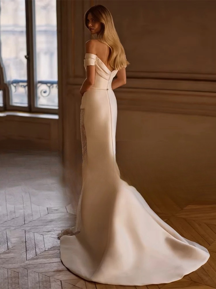 BIGDAY Sweetheart Off The Shoulder Lace Mermaid Wedding Dresses Pleat Split Open Back Bridal Gown Vestidos De Noiva Customized 2 BIGDAY Sweetheart Off The Shoulder Lace Mermaid Wedding Dresses Pleat Split Open Back Bridal Gown Vestidos De Noiva Customized - immagine 2