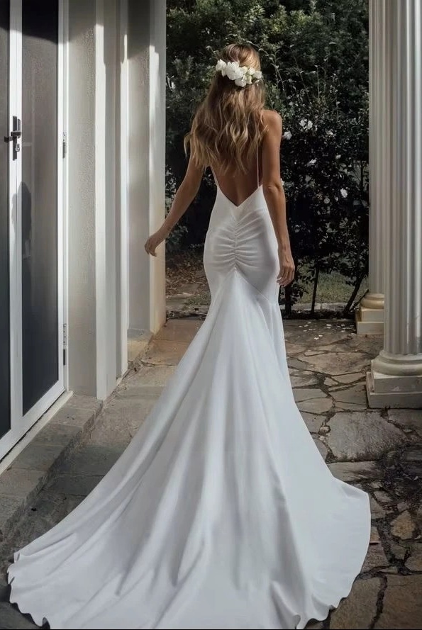 SoDigne Simple Mermaid Wedding Dresses V-neck Sleeveless Satin Elegant Bridal Dress Long Backless Bride Gown vestidos de novia 2 SoDigne Simple Mermaid Wedding Dresses V-neck Sleeveless Satin Elegant Bridal Dress Long Backless Bride Gown vestidos de novia - immagine 2