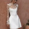 Customized Classic A-Line Mini Wedding Dress Satin Lace Long Sleeve 3D Flower Sexy Backless With Button Srapless Wedding Gown 6 Se21c1fe5bd044ec68e78a226b6db4b086 Cropped