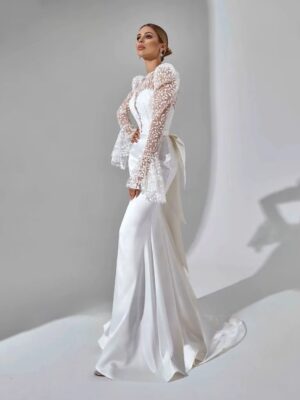SoDigne Mermaid Satin Bride Dresses Appliques Full Sleeves Wedding Dress Long Bridal Gowns with Bow Robe De Mairee Customized 5 Se5684c66a3db420989e8950b8ff0a1a8Y Cropped