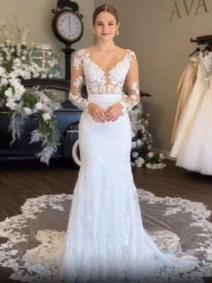 SoDigne Mermaid Boho Wedding Dresses V-neck Full Sleeves Tulle Appliques Bridal Dress Wedding Gown Robe De Mairee Customized 5 Se68255c852fe4e1ca33660835700c6f3E Cropped