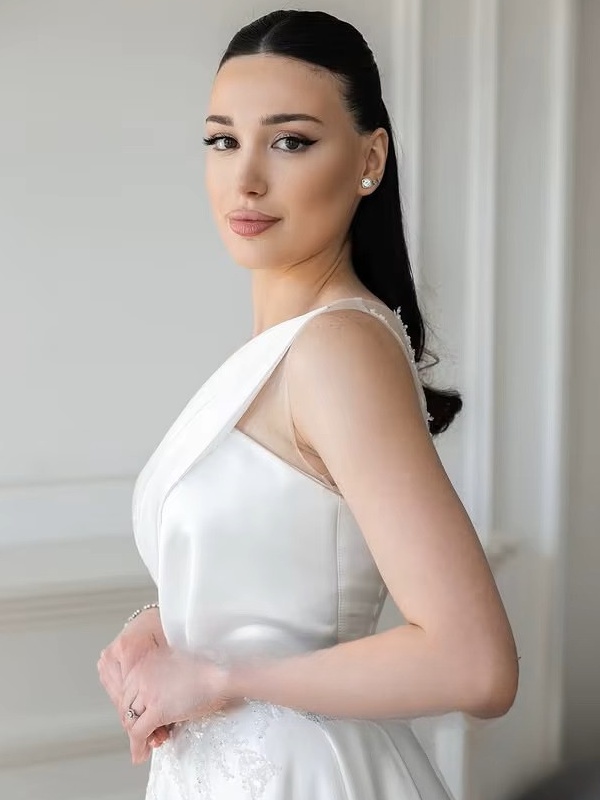 SoDigne A-line Satin Appliques Bride Dresses O-neck Sleeveless Wedding Dress Long Bridal Gowns vestidos de novia Customized 3 SoDigne A-line Satin Appliques Bride Dresses O-neck Sleeveless Wedding Dress Long Bridal Gowns vestidos de novia Customized - immagine 3