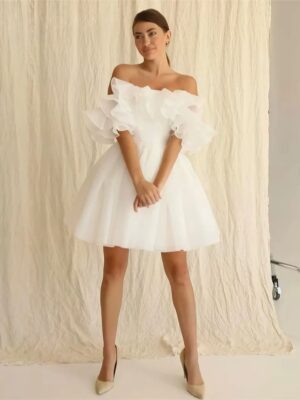 Customized Civil Short Boho Wedding Dresses Off The Shoulder Tiered Ruffles Puffy Mini Wedding Party Gowns For Bride Robes 2025