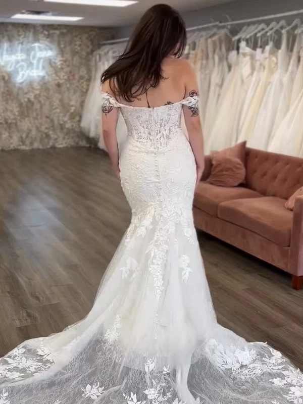 SoDigne Mermaid Tulle Wedding Dresses Off Shoulder Lace Appliques Bridal Dress 2026 Long Bride Gown vestidos de novia Customized 2 SoDigne Mermaid Tulle Wedding Dresses Off Shoulder Lace Appliques Bridal Dress 2026 Long Bride Gown vestidos de novia Customized - immagine 2