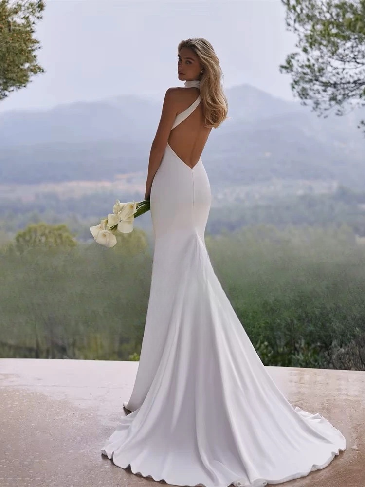 BIGDAY Sexy High Halter Mermaid Wedding Dresses Women 2025 Pleat Backless Sleeveless Bridal Gown Vestidos De Noiva Customized 2 BIGDAY Sexy High Halter Mermaid Wedding Dresses Women 2025 Pleat Backless Sleeveless Bridal Gown Vestidos De Noiva Customized - immagine 2