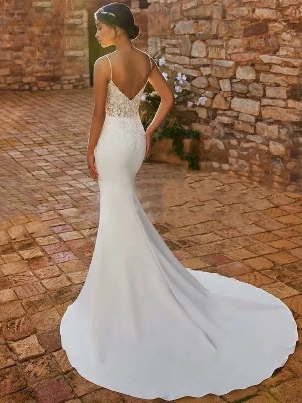 BIGDAY Mermaid Wedding Dress Women 2025 Open Back Lace V-Neck Spaghetti Straps Bridal Gowns Train Vestidos De Novia Customized 2 BIGDAY Mermaid Wedding Dress Women 2025 Open Back Lace V-Neck Spaghetti Straps Bridal Gowns Train Vestidos De Novia Customized - immagine 2